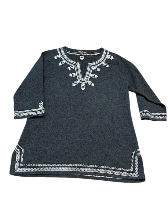 Tommy Bahama Tops - Tommy Bahama Island Cashmere Embroidered Tunic, Large, Grey w White stitching